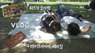vlog. 수원의 숨겨진 피크닉 장소, 도시락 싸기, 에어프라이어 베이킹(휘낭시에, 블루베리 베이글)
