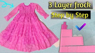 3 Layer Frock Cutting And Stitching |Step by step full tutorial #sewingzone