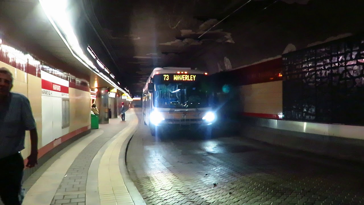 MBTA Bus: Waverly bound XDE40 1429 Rt.73 leaving Harvard Bus Tunnel Upper Level