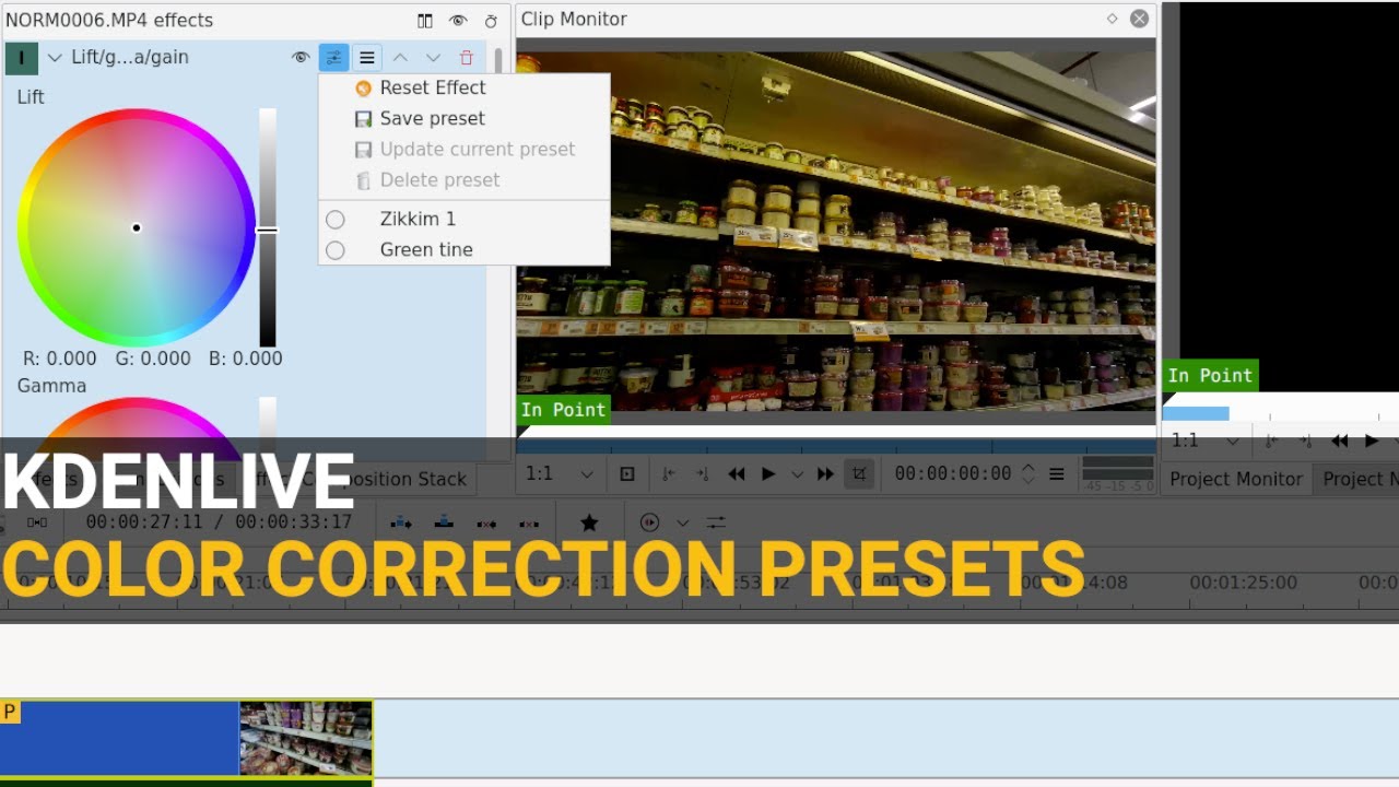 Color correction presets in Kdenlive YouTube