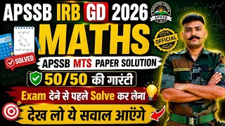 APSSB IRB GD 2026 Maths | APSSB MTS Paper Solution 🔥