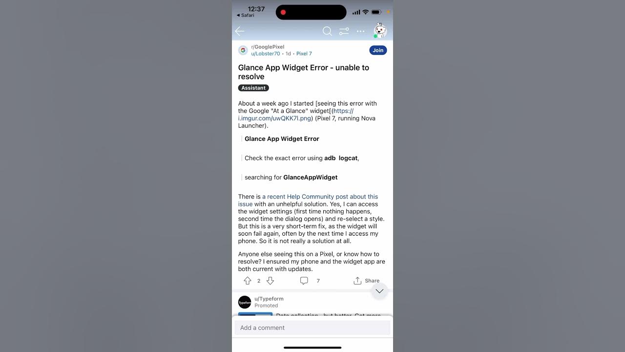 Glance App widget error still unable to resolve YouTube