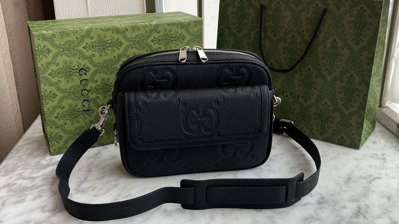 GUCCI SMALL JUMBO GG CROSSBODY BAG Black Leather Review - YouTube