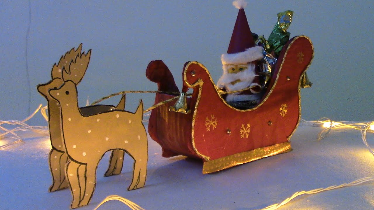 How To Make Santa Riding A Reindeer Sleigh Christmas Craft DIY YouTube dollar-tree-reindeer-country-christmas-burlap-deco-mesh-wreath