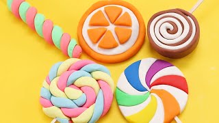 Play Dough Candy Lollipop Orange Shape Candy Rainbow Colors 클레이로 맛있고 예쁜 모양의 막대사탕 만들어요 #48