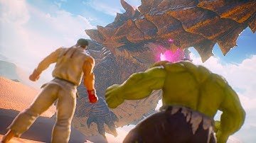 Ryu Joins Hulk to Destroy Elder Dragon - Marvel vs Capcom Infinite