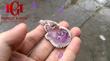 Mặt dây thạch anh tím tạc hồ ly bọc vàng bạc theo yêu cầu của khách