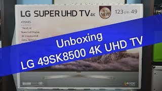 Elegance 49-inch TV Stand with Two Curio Cabinets LG 49SK8500 SK85 series 4K UHD TV unboxing and setup