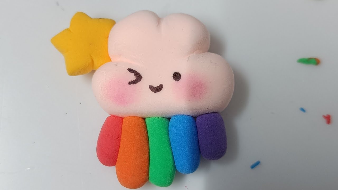 Rainbow 🌈 cloud star with polymer clay link in the description