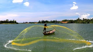 Awesome Cast Net Fishing Skill - Traditional Net Catch Fishing in The River Catch Tons of Big Fish