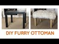 Small Living Room ideas: DIY furry Ottoman and more using an IKEA LACK table (IKEA hack)