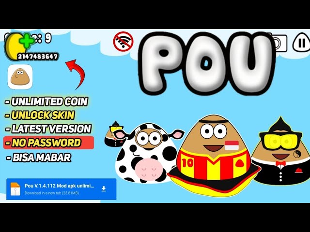 Pou Mod Apk Latest v1.4.112 (Unlimited Coins) Free Download