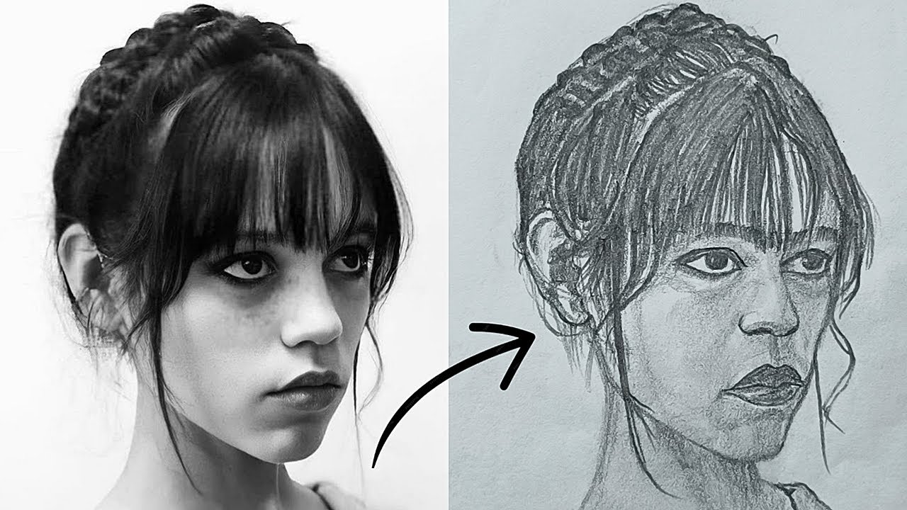 Turning Jenna Ortega Into a Realistic Pencil Sketch ✏️✨