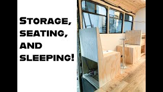 Making A Comfortable, Convertible Dinette in a Shuttle Bus! Driver's Seat Upgrade, Lights, & More!