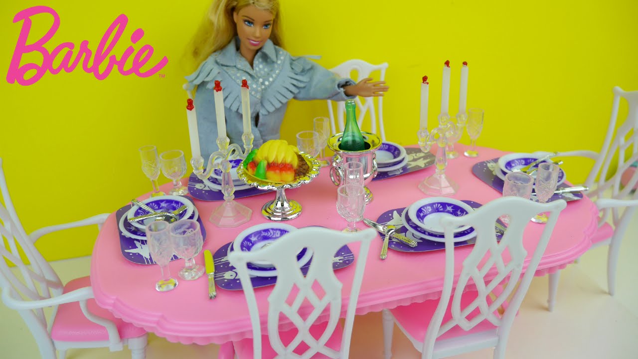 ألعاب بنات غرفة باربي للطعام  Barbie Dinning Room Tour