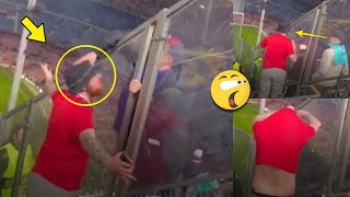👀Watch a Manchester United fan get his bucket hat pinched by a Barcelona fans 😂