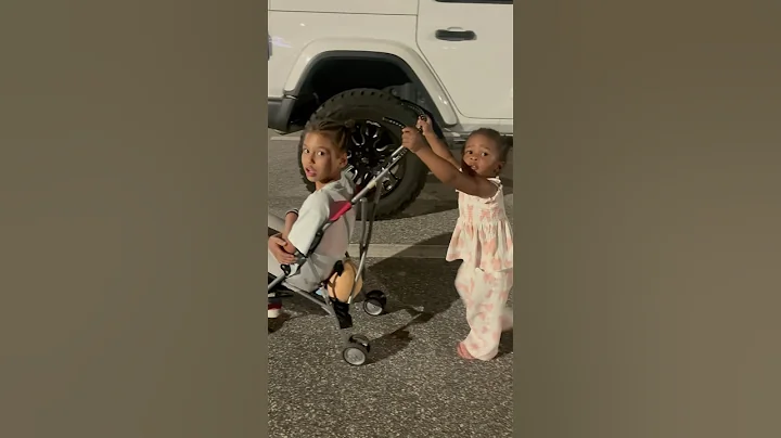 Dad catches baby sister pushing big sister in a stroller #shorts