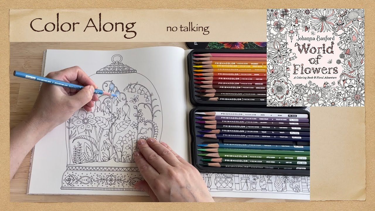 Успокаивающая раскраска для снятия стресса в «Мире цветов» Джоанны Басфорд без слов ASMR