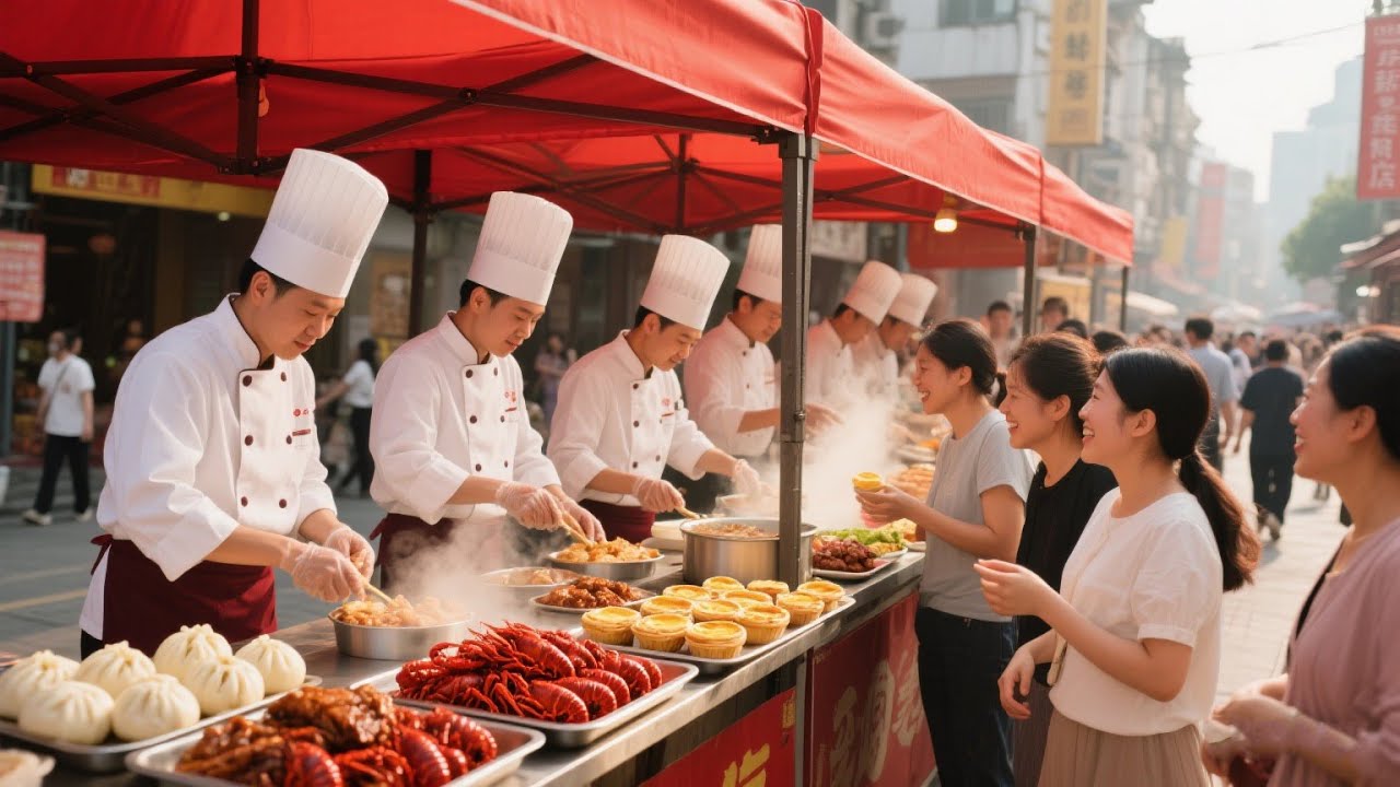 Уличная еда из китайских звездных отелей с прозрачным и открытым процессом производства!
