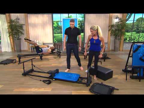 AeroPilates QVC Demonstration 356 & 358 Pilates 4 Cord Reformers Blue and  Gray Floral W/Pullup Bar 