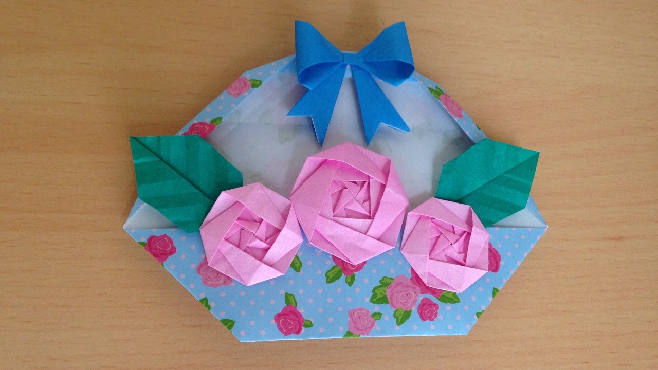 折り紙 バラの花のバスケット 簡単な折り方 Niceno1 Origami Roses Flower Basket Youtube 折り紙 バラ 折り紙 クリスマス 制作 保育