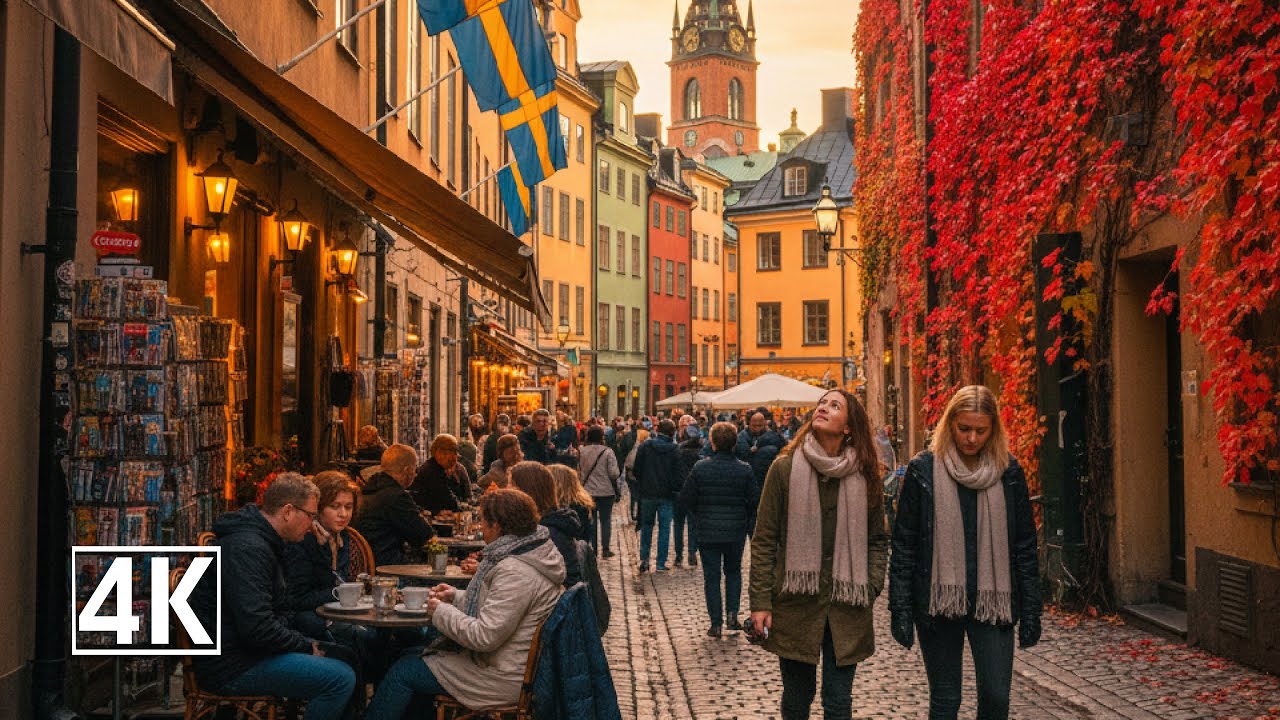 Magical Autumn Walk in Stockholm 🍂 | Gamla Stan, Vasa & Golden Sunset Views 4K