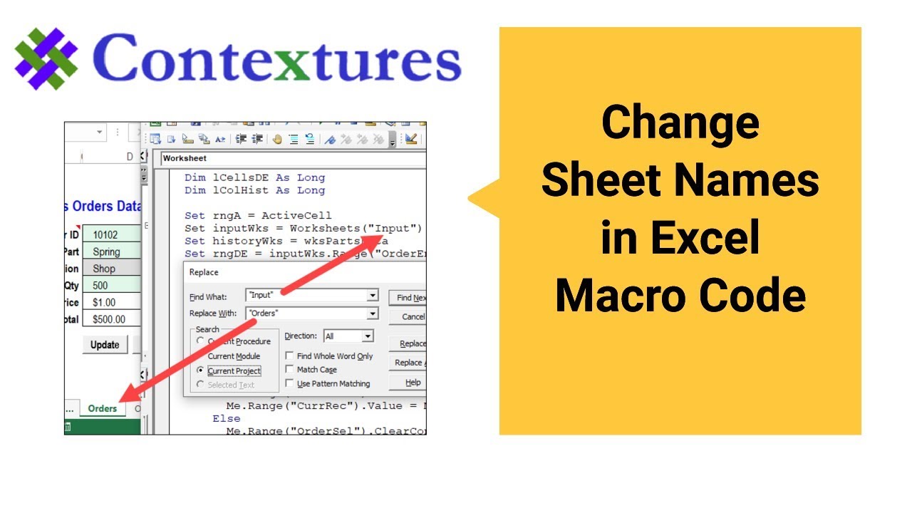 How To Change Sheet Names In Excel Macro Code Youtube