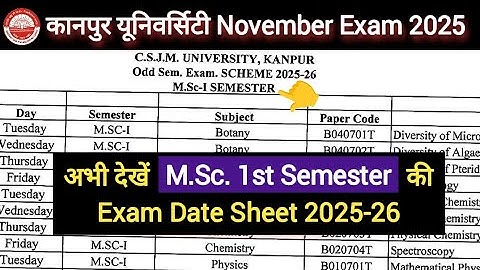 CSJMU M.Sc. 1st semester Exam Date Sheet 2025 | CSJMU Exam Date Sheet 2025 | kanpur university