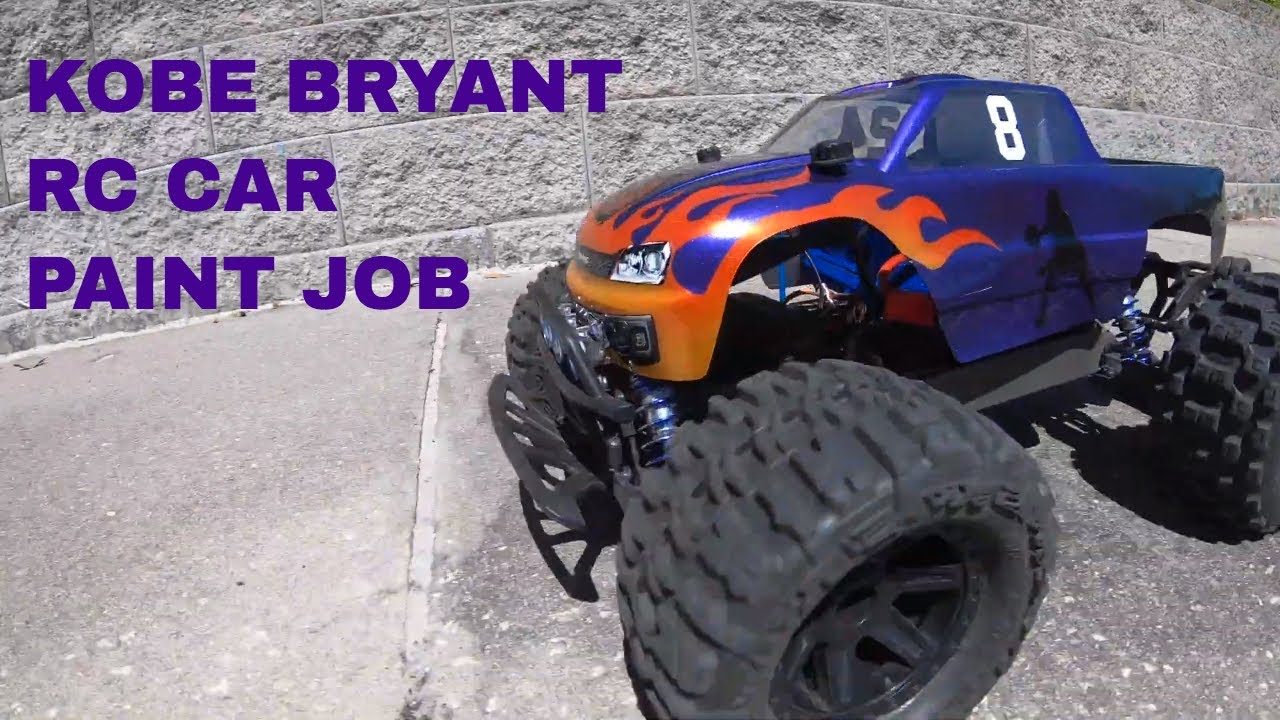 Kobe Bryant themed RC car custom paint job. Traxxas Stampede lexan body Tamiya spray paints.