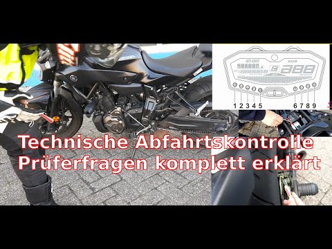 Technische Abfahrtskontrolle, technische Fragen der Fahrprüfung, Yamaha MT07  Motorradführerschein