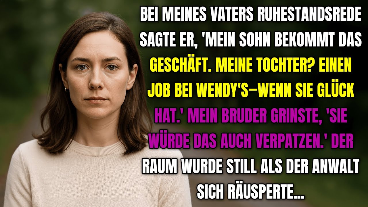 Bei Papas Ruhestandsfeier sagte er, ich bekomme nichts—dann stand der Anwalt auf und nahm das Mikro