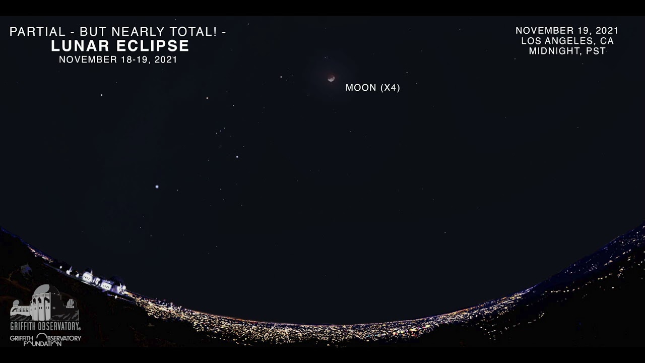 partial but nearly total lunar eclipse griffith observatory southern california s gateway to the cosmos
