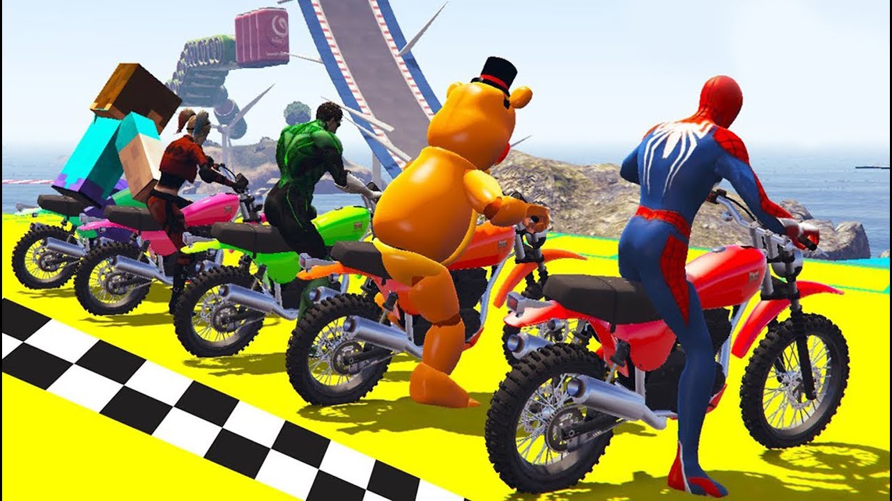 Jogo de moto do homem aranha, corrida de moto com obstáculos dos super  heróis, simulador de moto 