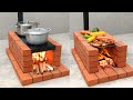 Wood stove combined with simple oven from red brick