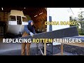 Replacing rotten stringers with COOSA board stringers!  SeaCamper houseboat renovation EPISODE 7