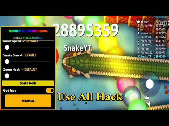 Snake Io Mod Menu Gameplay 🐍 God Mod, Score Boost, Wall Hack use