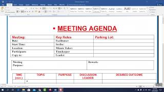 Template for Meeting Agenda|نموذج اجندة الاجتماعات فى تحليل الاعمال| .