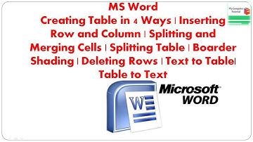 MS word | Tables | Creating | Deleting | Splitting | Merging Cells | Rows | Columns | Table to Test