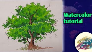 Painting a Tree 🌳.Easiest tutorial for beginners. #watercolor #tutorial #beginners