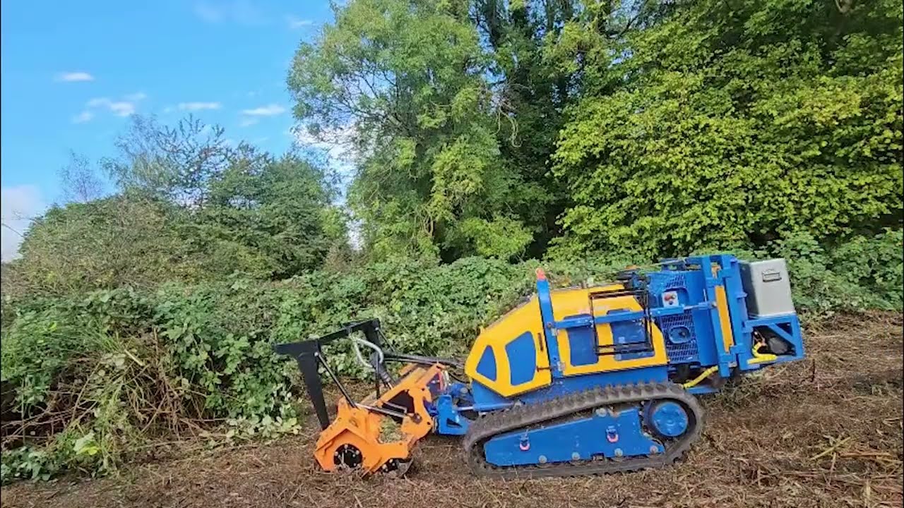 Remote-Controlled Robo Mower with Forestry Head - Dense Vegetation Clearance