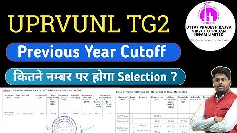 UPRVUNL TG2 Previous Year Cutoff | UPRVUNL TG2 Previous Year Merit List | UPRVUNL Tg2 Cutoff