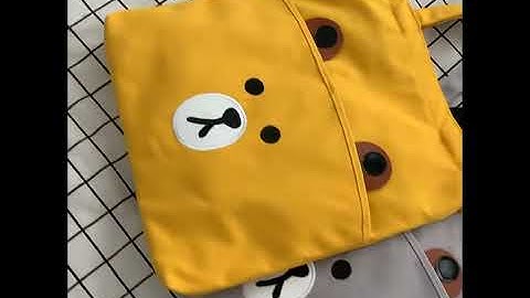 Túi Tote Thời Trang Vải Canvas 2 Ngăn Mặt Gấu Brown Siêu Cute