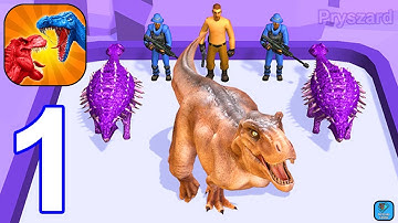 Dinosaurs Battle - Merge 3D - Gameplay Walkthrough Part 1 Tutorial Levels 16-25 (iOS,Android)