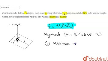 Write the relation for the force `vecF` acting on a charge carrier q moving with a velocity