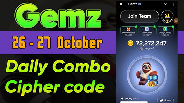 26 - 27 October GEMZ DAILY Combo+Cipher Code 💯🔥| Get 6M Gemz Coins