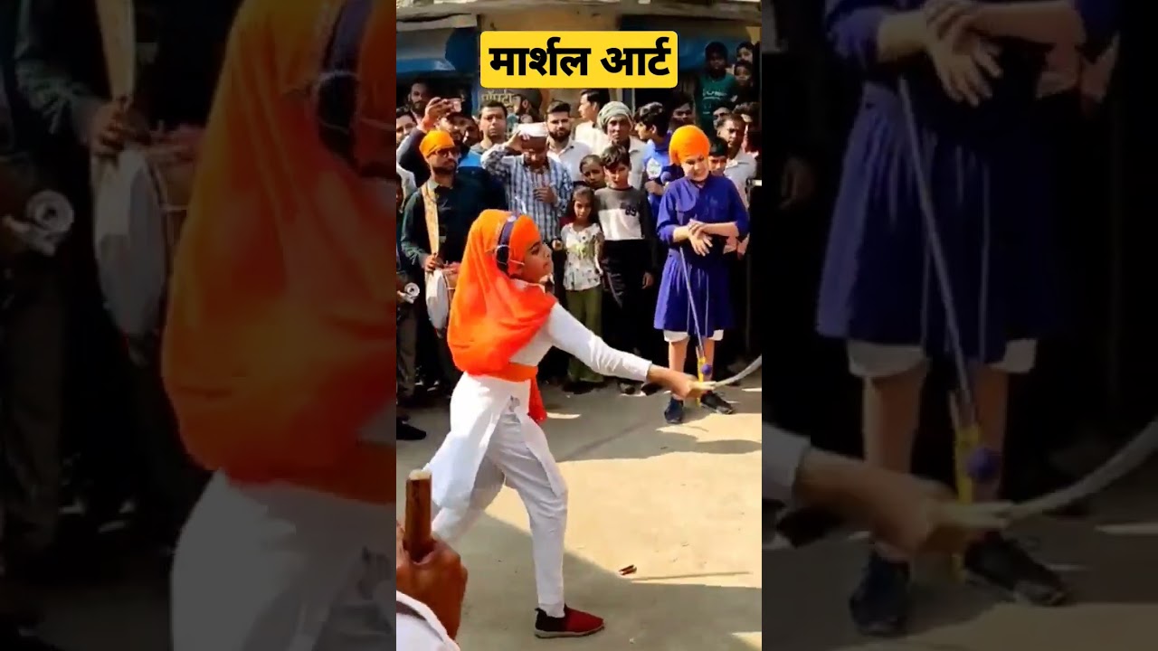 Martial arts skills by sikh girls with sword. 