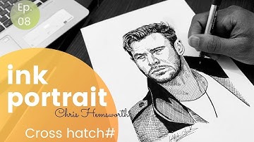 Ink portrait of Chris Hemsworth | time lapse | drawing Chris hemsworth |cross hatch| #Chrishemsworth