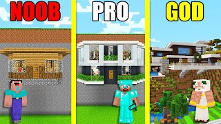 Minecraft Battle NOOB vs PRO vs GOD: MOUNTAIN HOUSE BUILD CHALLENGE - Animation