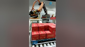 Cocacola drinks carton box robot hand palletizing machine box palletizier line adjusting video