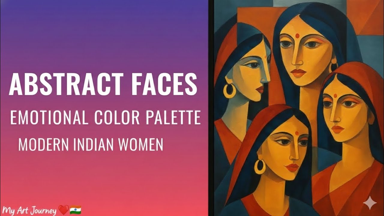 Простой урок по созданию абстрактного рисунка лица | Современная картина с изображением индийской...